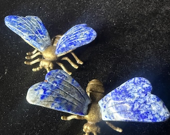 Mini Bee Ornament, Lapis Lazuli Sodalite Figurine, Crystals Insect Trinket, Decorative Paperweight, 60s Decor Knick Knacks, Carved Objects