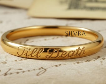 10k Solid Gold Till Death Minimalist Wedding Band - Personalized Till Death, Trendy Statement Ring Symbolic Gift Ring, Christmas Day Gift