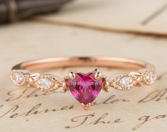 14k-Gold Heart Promise Ring For Her: Dainty Minimalist Engagement Band, Valentines Day Gift Ring