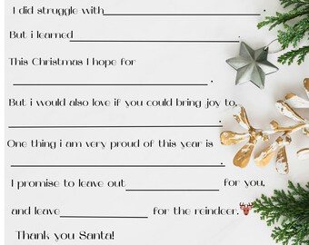 Fill-in-the-Blank Dear Santa Letter | Printable Christmas Activity for Kids | Instant Download |