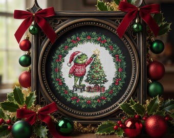 Kruissteekpatroon kikker versieren kerstboom: gezellige kerstkrans borduurwerk pdf