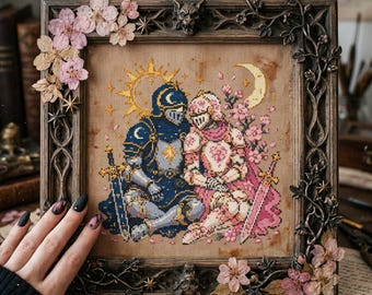 Sun and Moon Knight Cross Stitch Pattern: The Lovers Couple Romantic Fantasy Embroidery (PDF)