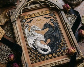 The Lovers Kreuzstichmuster: Yin Yang Drache Tarot Fantasy Gothic Twins Stickerei (PDF)