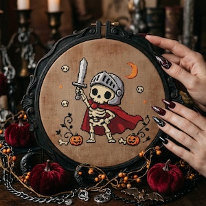 Halloween Skeleton Knight Cross StitchPattern: Knight Costume Spooky Embroidery (PDF)
