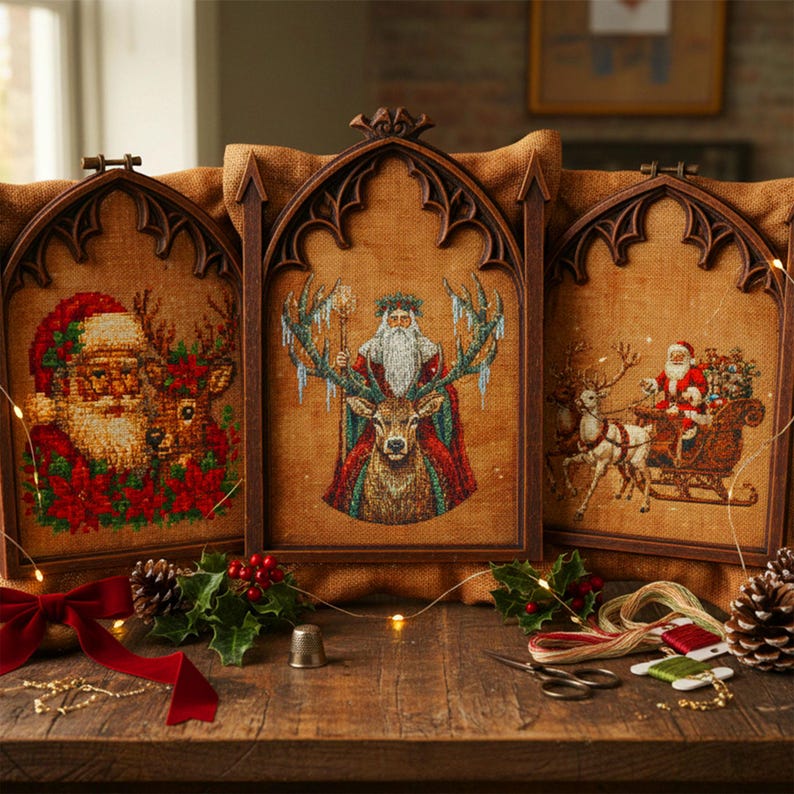 A captivating fantasy-inspired cross stitch bundle image presenting a complete embroidery pattern shop in a single layout. The design highlights “515+ Entire Shop Cross Stitch Bundle – Lifetime Access” at the center, surrounded by colorful embroidery hoops filled with witchy, gothic, and fantasy cross stitch designs. Visible patterns include dragons, spellcasting witches, celestial moons, gothic architecture, enchanted forests, and magical motifs. This image showcases a premium digital PDF