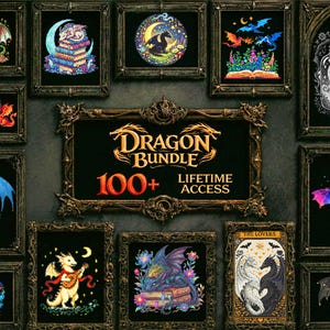 A bold gothic fantasy cross stitch bundle mockup designed to showcase a massive embroidery pattern collection. The center text reads “515+ Entire Shop Cross Stitch Bundle – Lifetime Access,” emphasizing a complete digital library of printable PDF cross stitch designs. Surrounding embroidery hoops display detailed stitched artwork including gothic dragons, arcane. This image highlights a premium embroidery bundle ideal for gothic, fantasy, Halloween, and witchcraft-inspired stitching projects.