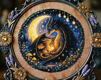 Patrón de punto de cruz de la Luna del Dragón: Bordado mágico de la Noche de la Linterna Fantástica (PDF)