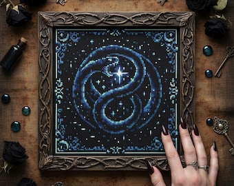 Cosmic Serpent Cross Stitch Pattern: Celestial Snake Fantasy Embroidery PDF