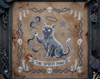 Ghost Cat Tarot Cross Stitch Pattern: Ethereal Spirit Familiar Witchy Embroidery PDF