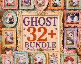 32+ Ghost Cross Stitch Bundle: Gothic Halloween, Ghost Spooky & Witchy Embroidery PDFs