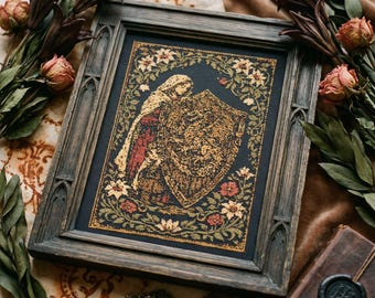 Patrón de punto de cruz de doncella escudera medieval: bordado PDF de protector guerrero de fantasía