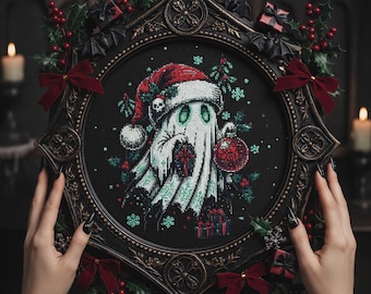 Spooky Ghost Christmas Cross Stitch Pattern: Haunted Holiday Ornament Embroidery PDF