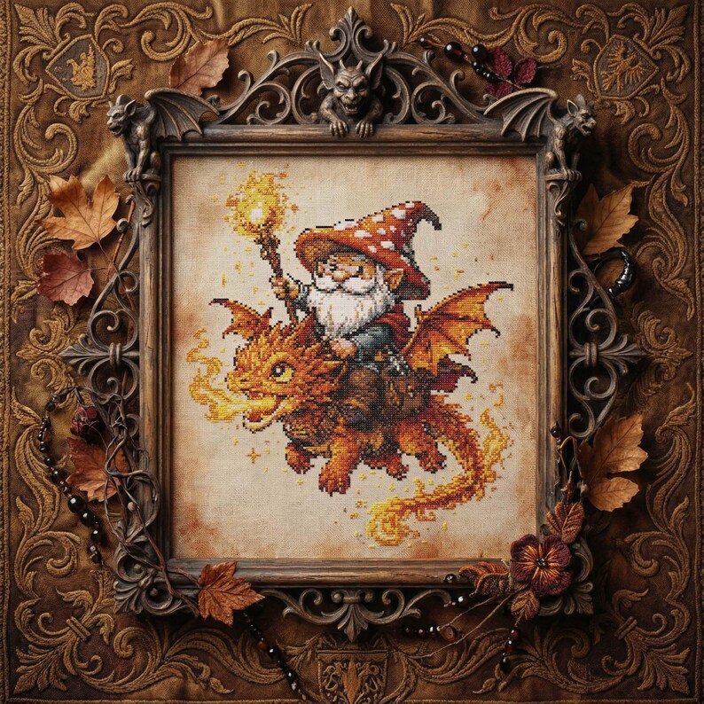 Wizard Riding Fire Dragon Cross Stitch Pattern: Fantasy Mage Dragon ...