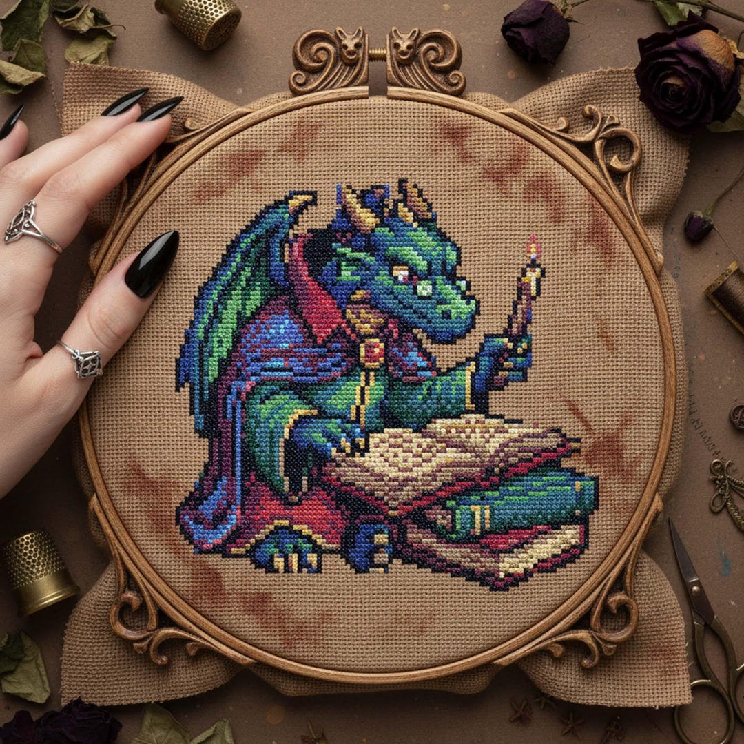 Fantasy Wizard Dragon Cross Stitch Pattern: Cozy Spell Dragon With ...