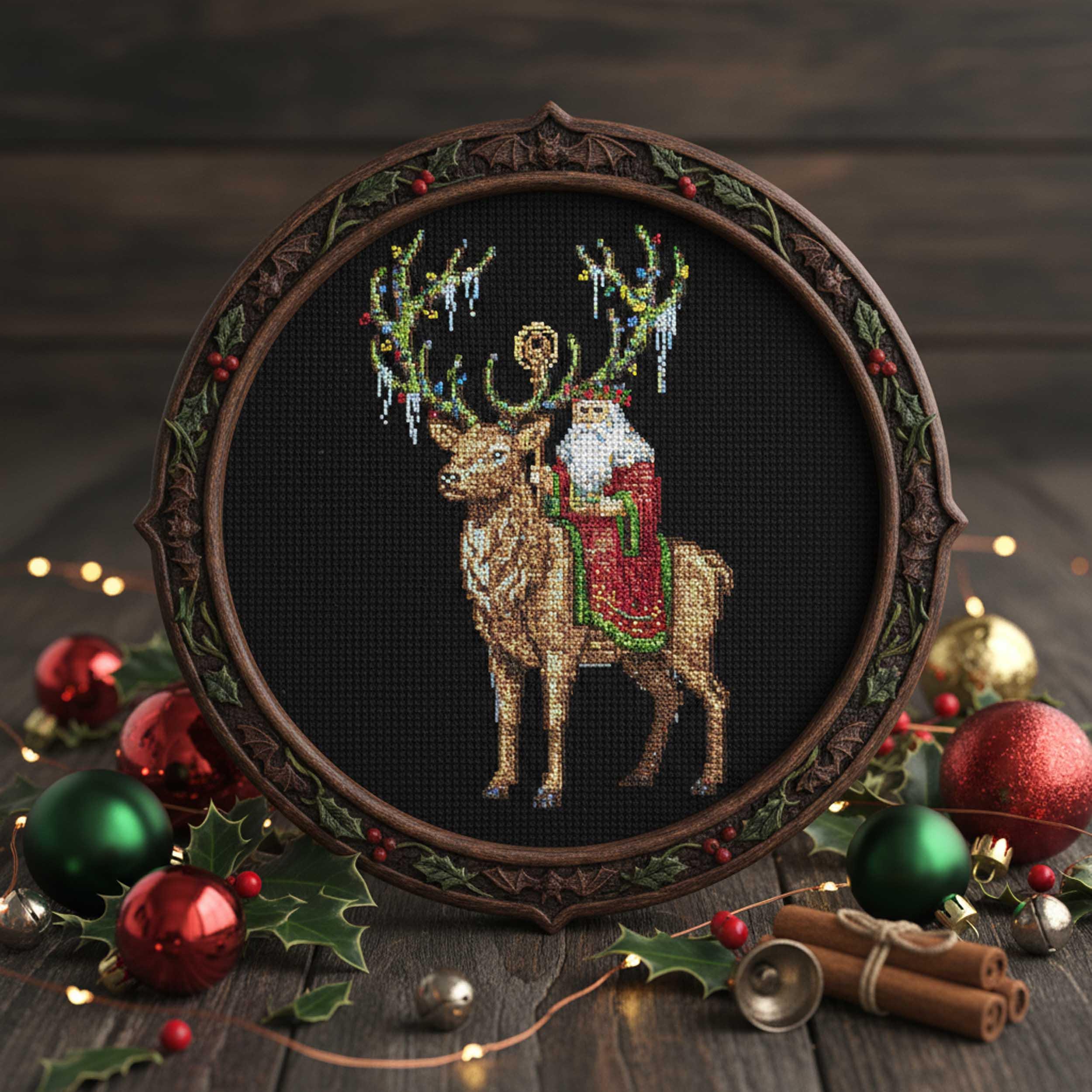 Christmas Reindeer With Santa Cross Stitch Pattern – Fantasy Holiday ...