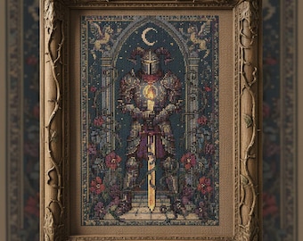 Caballero de la Llama Sagrada en punto de cruz: Guerrero gótico de la catedral, bordado de luna creciente (PDF)