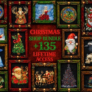 A captivating fantasy-inspired cross stitch bundle image presenting a complete embroidery pattern shop in a single layout. The design highlights “515+ Entire Shop Cross Stitch Bundle – Lifetime Access” at the center, surrounded by colorful embroidery hoops filled with witchy, gothic, and fantasy cross stitch designs. Visible patterns include dragons, spellcasting witches, celestial moons, gothic architecture, enchanted forests, and magical motifs. This image showcases a premium digital PDF