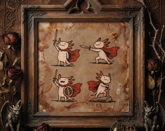 Patrón de punto de cruz de esqueleto gótico: Chibi calavera aventurera bordada en PDF