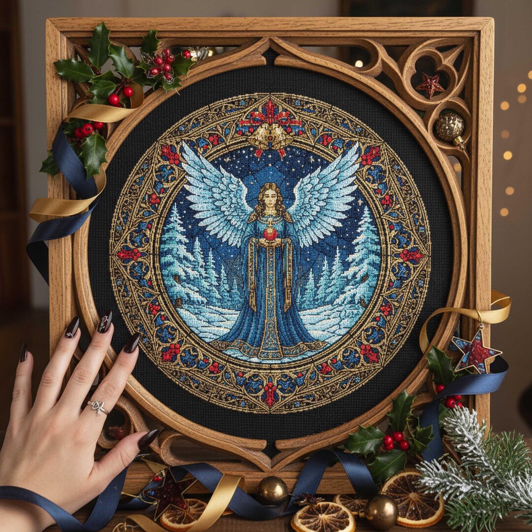 Christmas Angel Cross Stitch Pattern: Blue-robed Celestial Spirit in ...