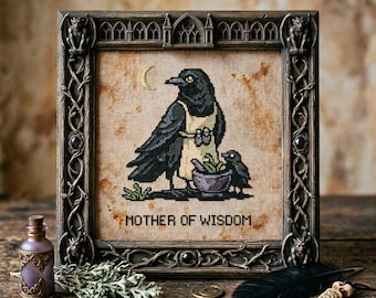 Wise Mother Raven Cross Stitch Pattern: Gothic Mother's Day Embroidery PDF