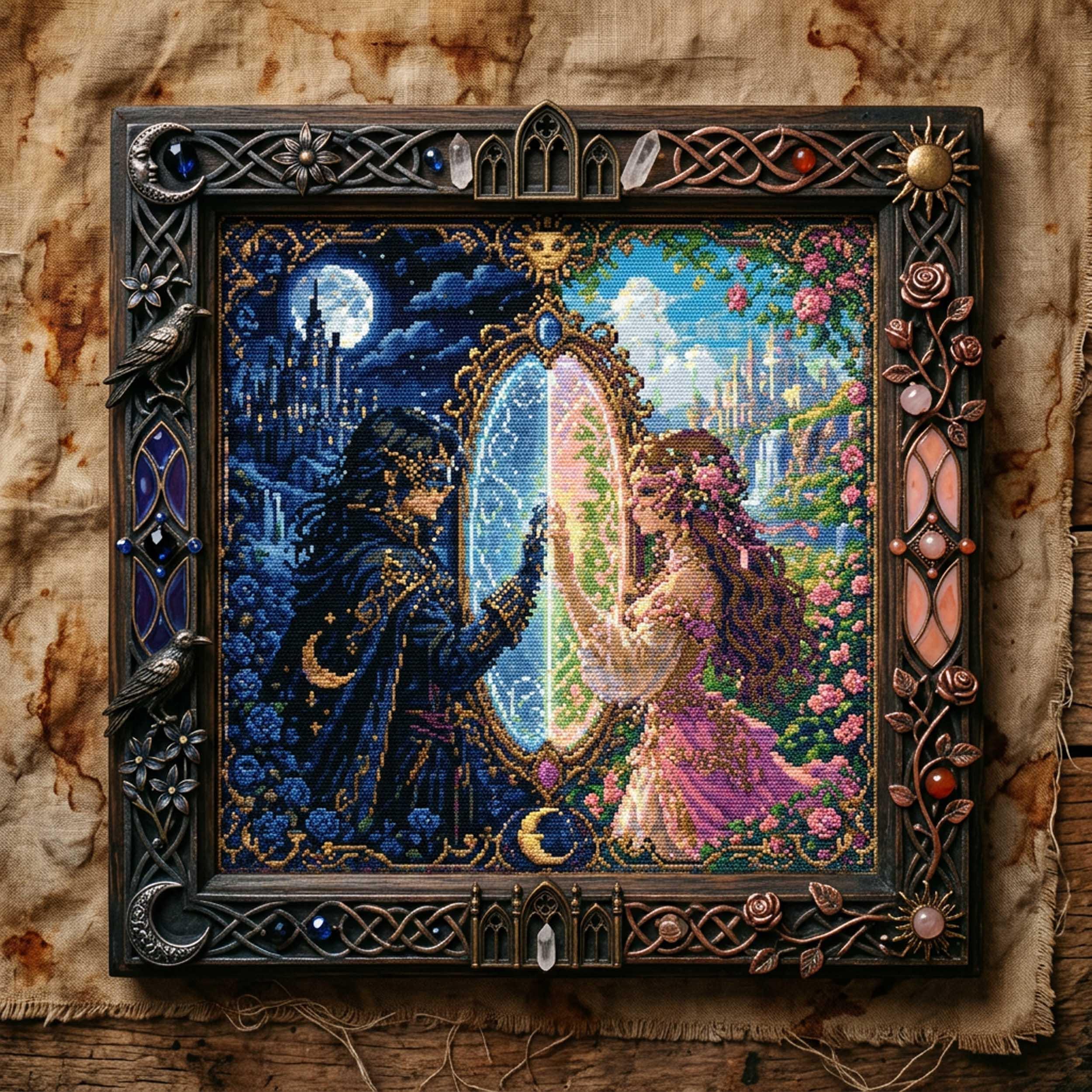 Moonlight Maiden Cross Stitch Pattern PDF: Dark and Light Fantasy