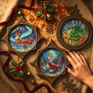 A bold gothic fantasy cross stitch bundle mockup designed to showcase a massive embroidery pattern collection. The center text reads “515+ Entire Shop Cross Stitch Bundle – Lifetime Access,” emphasizing a complete digital library of printable PDF cross stitch designs. Surrounding embroidery hoops display detailed stitched artwork including gothic dragons, arcane. This image highlights a premium embroidery bundle ideal for gothic, fantasy, Halloween, and witchcraft-inspired stitching projects.