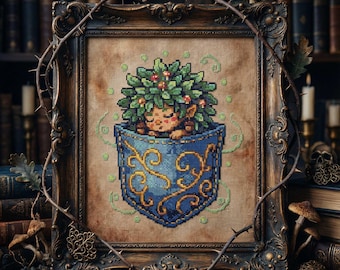 Forest Sprite Pocket Cross Stitch Pattern: Enchanted Leaf Fairy Familiar Embroidery PDF