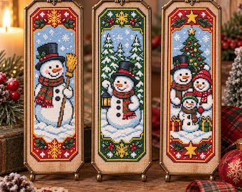 Holiday Snowman Bookmark Cross Stitch Pattern: Festive Winter Family Winter Embroidery PDF