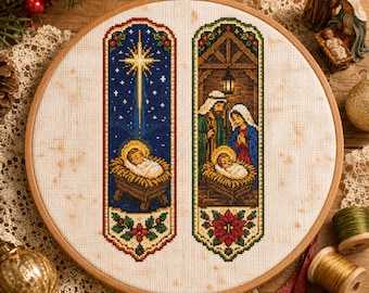 Religious Christmas Bookmark Cross Stitch Pattern: Baby Jesus Nativity Scene Embroidery PDF