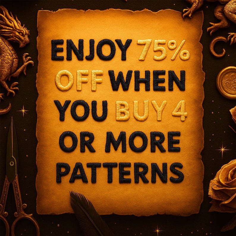 ⚜️ Welcome to FantaPattern: where every stitch begins a story, and you’re now part of our creative family.
🔥 High-quality full-color & black-and-white charts
🔥 Single-page layout for easy stitching on mobile or tablet
🔥 Pattern Keeper–ready files
🔥 Clear symbol key with matching DMC colors
🔥 Beginner-friendly Stitching Guide to help you start with confidence
🔥 Bonus Pack — 6 FREE Fantasy Patterns added to your vault
🔥 VIP Stitcher Club Access — free monthly fantasy designs forever