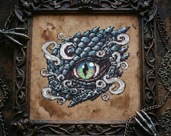 Dragon Eye Cross Stitch Pattern: Magical Reptile Guardian Fantasy Embroidery PDF