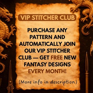 ⚜️ Welcome to FantaPattern: where every stitch begins a story, and you’re now part of our creative family.
🔥 High-quality full-color & black-and-white charts
🔥 Single-page layout for easy stitching on mobile or tablet
🔥 Pattern Keeper–ready files
🔥 Clear symbol key with matching DMC colors
🔥 Beginner-friendly Stitching Guide to help you start with confidence
🔥 Bonus Pack — 6 FREE Fantasy Patterns added to your vault
🔥 VIP Stitcher Club Access — free monthly fantasy designs forever