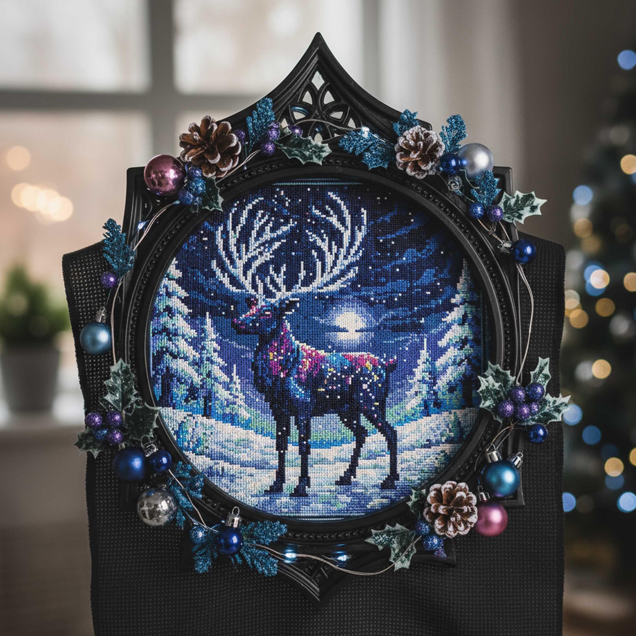 Celestial Stag Cross Stitch Pattern – Winter Fantasy Deer Embroidery ...