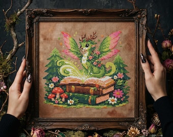 Schema punto croce "Drago fatato magico": ricamo del bosco incantato in PDF