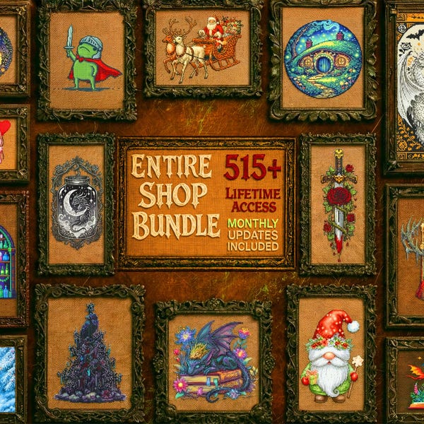 Entire Shop Cross Stitch Bundle: 515+ Gothic, Witchy & Dragon Embroidery PDF Patterns, Lifetime Access