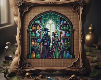 Plague Doctor Apothecary Cross Stitch Pattern: Victorian Potion Room Embroidery PDF