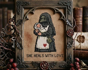 Patrón de punto de cruz "Mamá enfermera": Ella sana con amor (PDF bordado para el Día de la Madre)