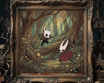 Forest Battle Adventurers Cross Stitch Pattern: Masked Warriors, Enchanted Woods Embroidery PDF