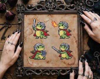 Chibi Dragon Knight Cross Stitch: Fantasy baby Dragon Warrior borduurwerk pdf