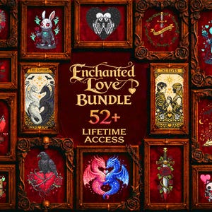 A bold gothic fantasy cross stitch bundle mockup designed to showcase a massive embroidery pattern collection. The center text reads “515+ Entire Shop Cross Stitch Bundle – Lifetime Access,” emphasizing a complete digital library of printable PDF cross stitch designs. Surrounding embroidery hoops display detailed stitched artwork including gothic dragons, arcane. This image highlights a premium embroidery bundle ideal for gothic, fantasy, Halloween, and witchcraft-inspired stitching projects.