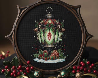 Patrón de punto de cruz navideño de farol victoriano: Adornos festivos navideños (PDF)