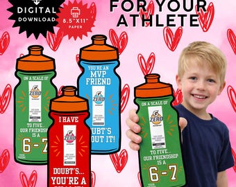 Sports Bottle Valentine Cards, Kids Classroom Printable (PDF Download)