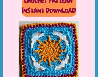 Sun and Cloud Granny Square Pattern PDF • Sky Crochet Square Motif Tutorial •  Easy Digital Download