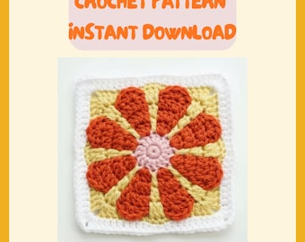 Retro Daisy Flower Granny Square Pattern PDF • Crochet Flower Motif Tutorial • Easy Digital Download