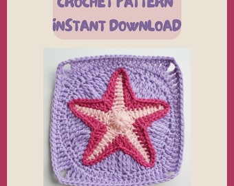 Starfish Granny Square Pattern PDF • Coastal Crochet Sea Star Square Tutorial • Easy Digital Download