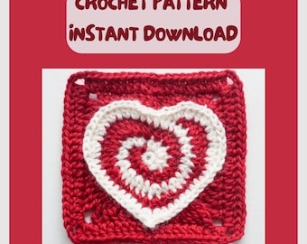 Heart Spiral Granny Square Crochet Pattern • Easy Valentine's Motif (PDF Pattern)