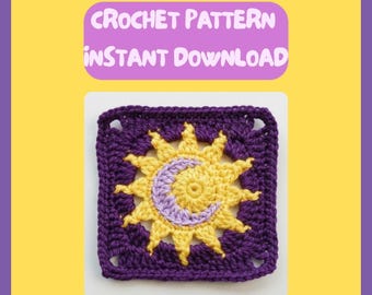Sun and Moon Granny Square Crochet PDF Pattern (Easy Digital Download)