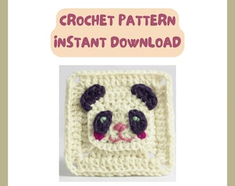 Panda Granny Square Crochet Pattern PDF • Cute Animal Granny Square • Bear Crochet Tutorial • Kawaii Crochet Pattern • Instant Download