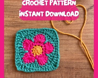 Flower Granny Square Crochet Pattern • Easy Motif Tutorial (PDF Pattern) • Instant Download