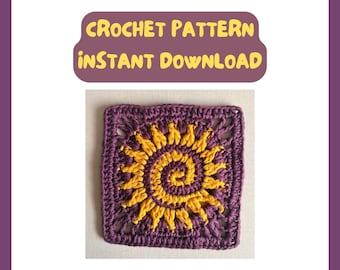 Spiral Sun Granny Square Crochet Pattern PDF • Celestial Sun Motif • Spiral Crochet Square Pattern • Unique Granny Square • Instant Download